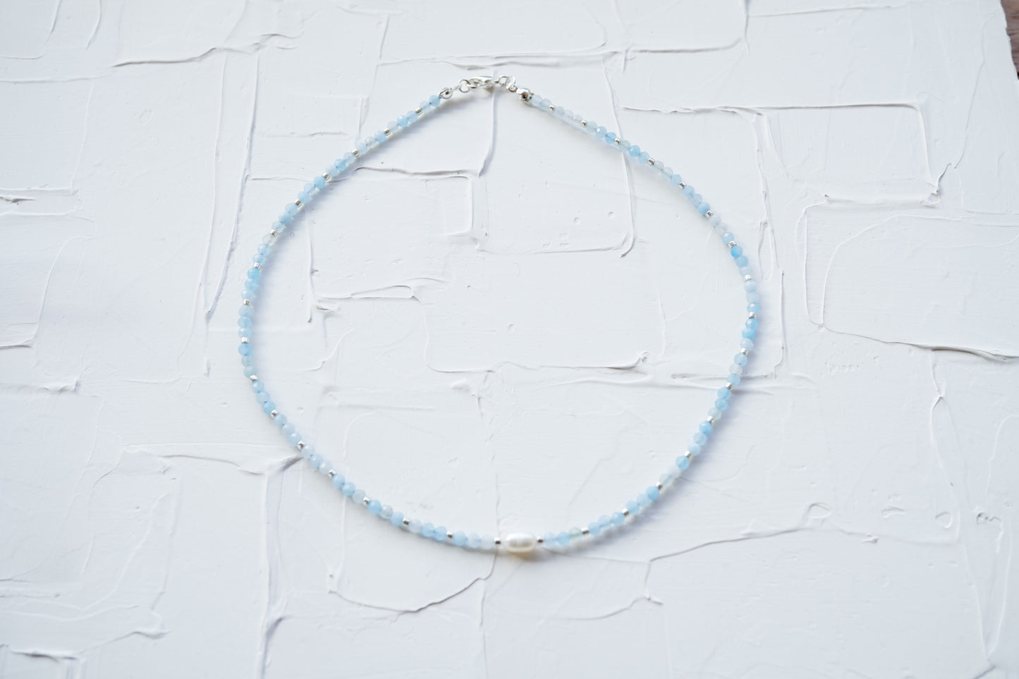 Choker style Aquamarine Pearl necklace