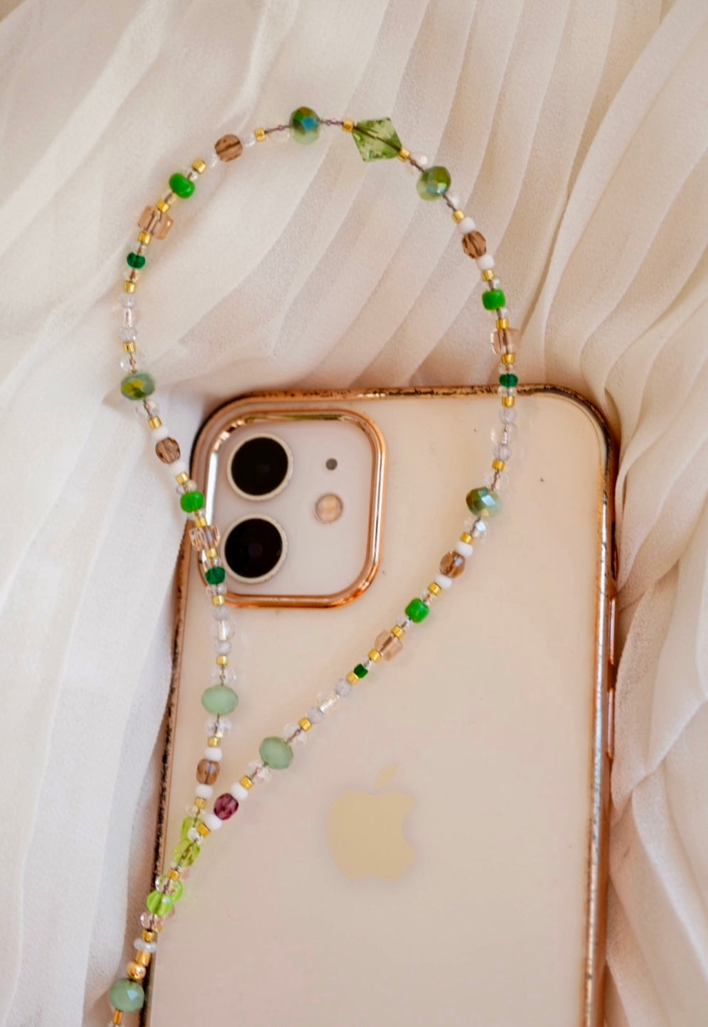 different green bead phone charm