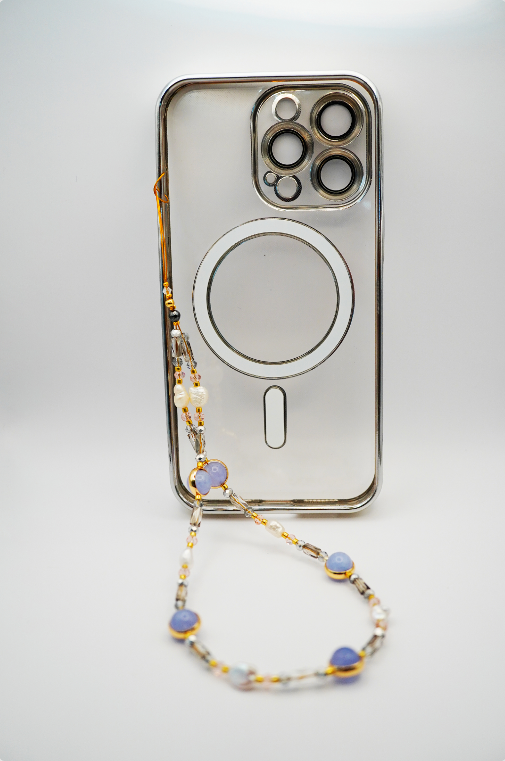 Ava - Aquamarine and Pearls Wristlet Phone Strap