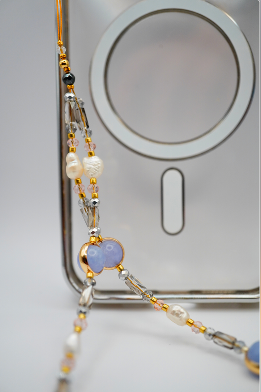 Ava - Aquamarine and Pearls Wristlet Phone Strap